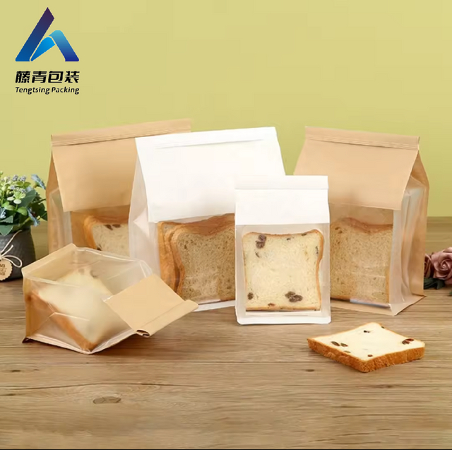 Papel de algod&oacute;n, Papel Kraft, Bolsa para tostadas, Bolsa para pan, Embalaje para hornear, Bolsa de papel, Apertura de ventana, Bolsa con sellado de ocho lados