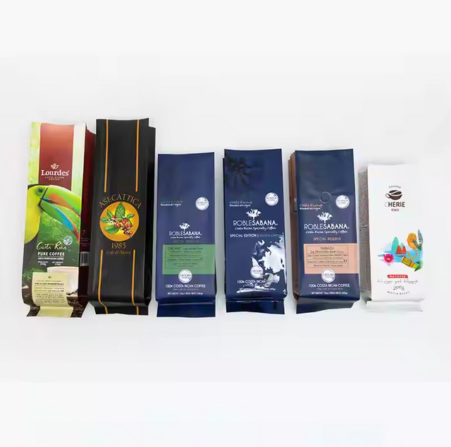 Faible Moq caf&eacute; th&eacute; emballage alimentaire fond plat personnalis&eacute; imprim&eacute; divers styles sacs avec valve sac de caf&eacute; de 13 ans